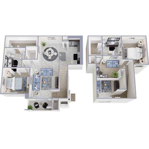 Two floor plans of a house with a central courtyard and a kitchen.